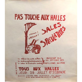 1968 Original French Riot Poster - Paris Student Riot Poster "Pas Touche Aux Halles" For Sale