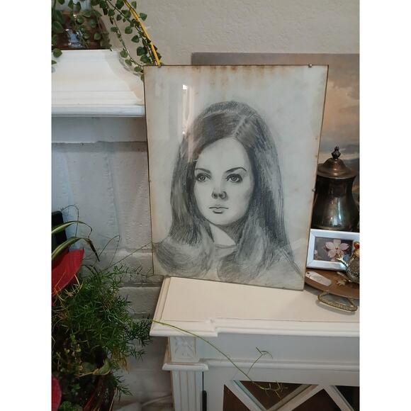 1950s Beautiful Lady Portrait Pencil Drawn Original Drawing Art Glass Framed For Sale - Image 4 of 11