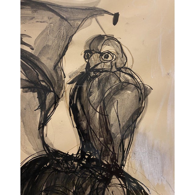 Arnold Mesches Watercolor Original Painting Carnival Performer With Birds 1961 Art For Sale In San Francisco - Image 6 of 10