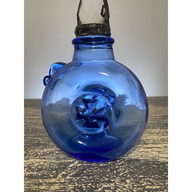 Handmade Crystal Cross Assemblage Sculpture on Cobalt Blue Glass Bottle For Sale In Tampa - Image 6 of 7