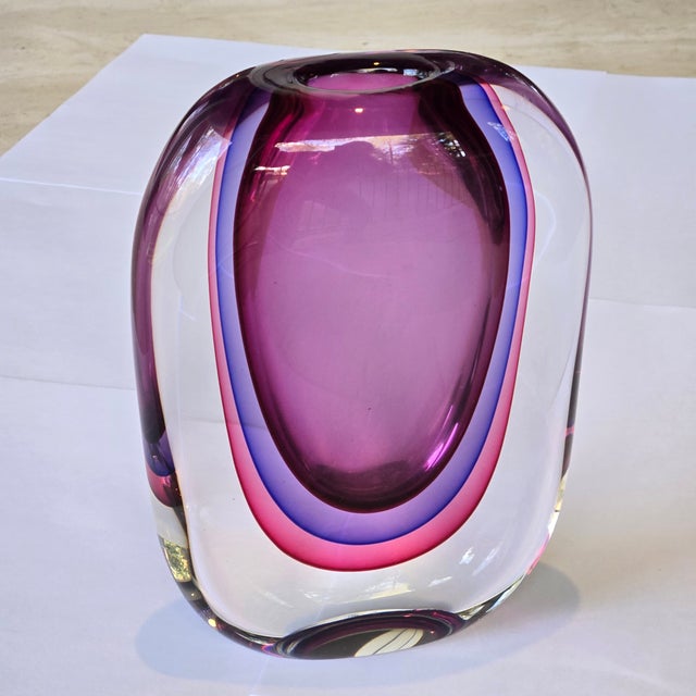 Sommerso Art Glass Vase Hand Blown 7.5in Purple Blue Italian Murano For Sale In Minneapolis - Image 6 of 8
