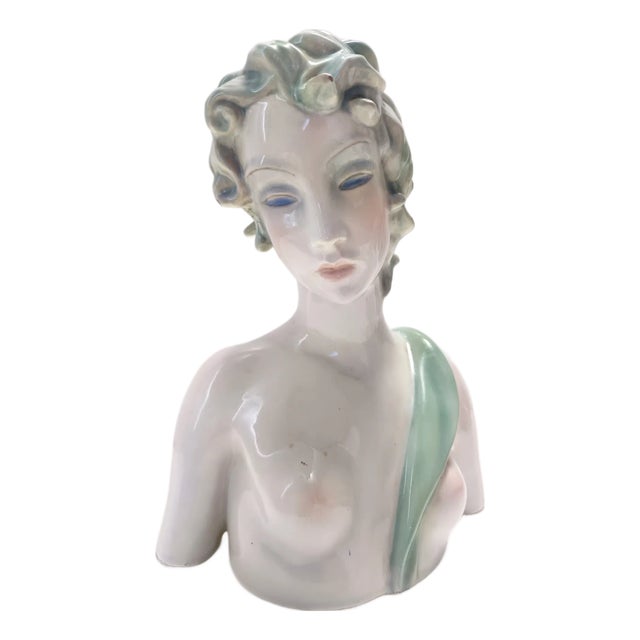 Painted and Polished Ceramic Female Bust by Clelia Bertetti, Italy, 1930s For Sale