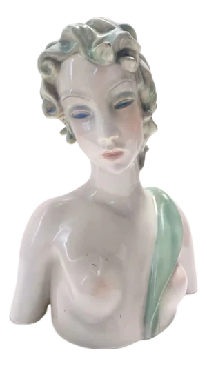 Painted and Polished Ceramic Female Bust by Clelia Bertetti, Italy, 1930s