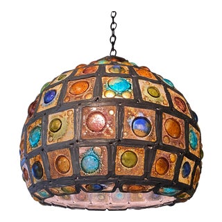1960s Mid Century Stained Glass Orb Chandelier Hanging Lamp by Felipe Delfinger For Sale