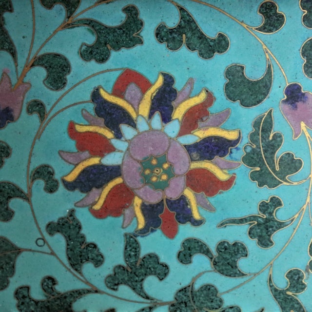 Chinese Vintage Chinese Ebonized, Polychromed & 3 Cloisonne Disk Coffee Table 20thC For Sale - Image 3 of 18
