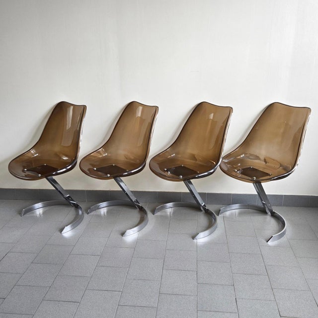 Mid-Century Modern Vintage Eurosteel Chairs in Acrylic Glass and Chrome by Boris Tabacoff, 1970, Set of 4 For Sale - Image 3 of 18
