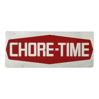 Circa 1950s Metal Chore-Time Farm Sign For Sale
