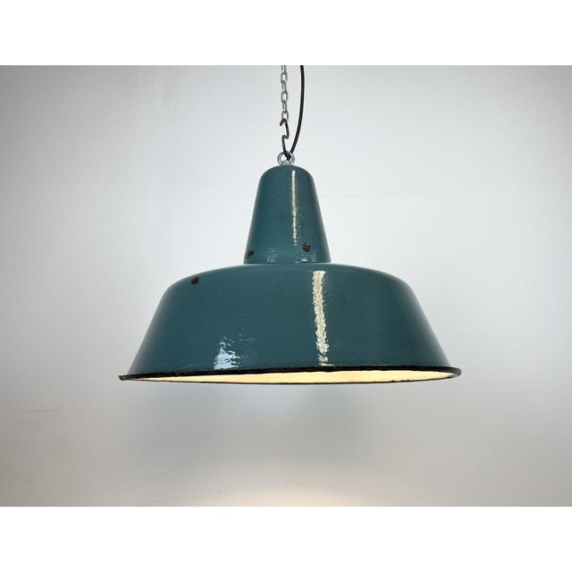 Industrial Green Enamel Factory Lamp, 1960s For Sale - Image 9 of 15