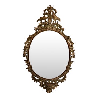 Chippendale Style Painted Mirror With Ho-Ho Bird and Fox Crest For Sale