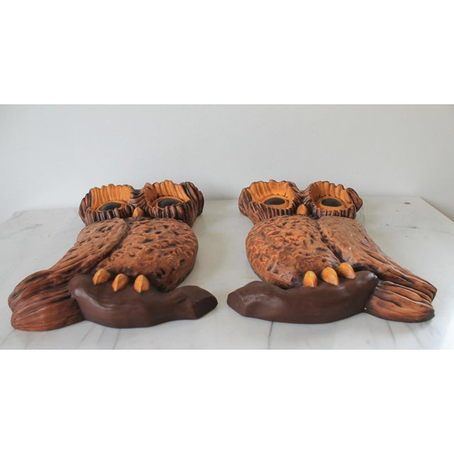Vintage Ceramic Owl Wall Hangings - a Pair For Sale - Image 4 of 8