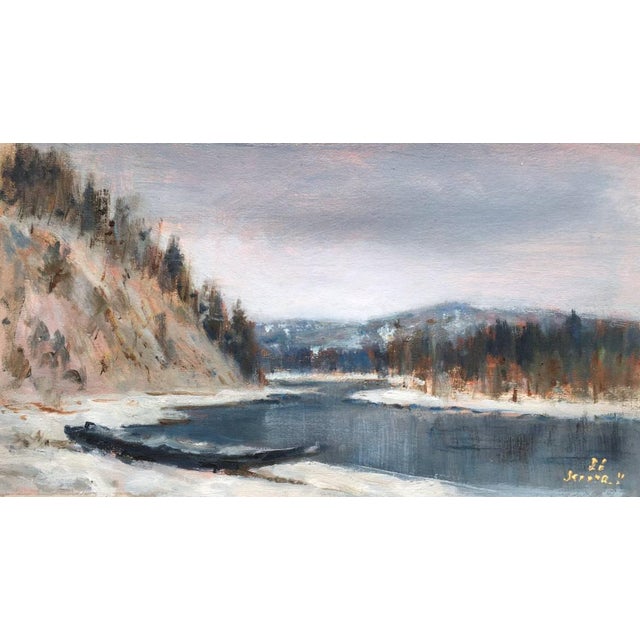 Framed Original Painting Winter River Landscape by Valeriya Serova For Sale - Image 4 of 12