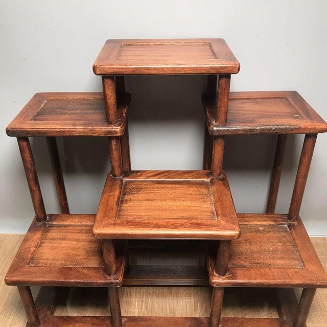 Brown Vintage Chinese Huali Rosewood "Staggered" Tabletop Display Stand (Curio Shelf) For Sale - Image 8 of 9