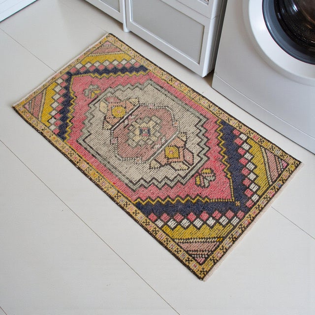 Hand Knotted Door Mat, Entryway Rug, Bath Mat, Kitchen Decor, Small Rug, Laundry Decor Dimensions: 20.4" x 37.4" or 1 ft 8...