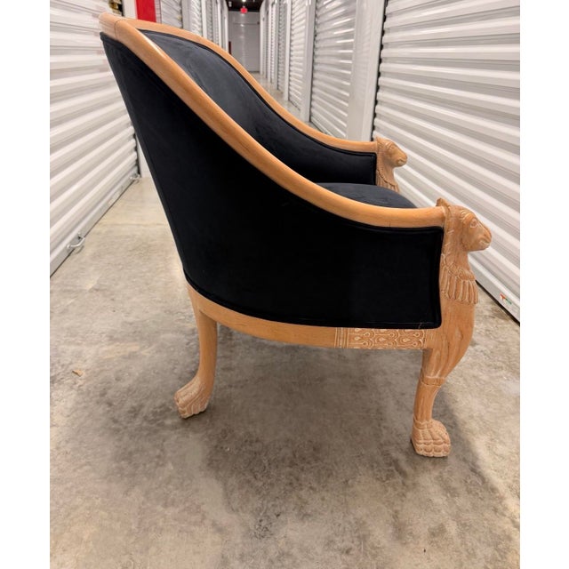 Wood Mid 20th Century French Empire Style Bergère Chair With New Midnight Blue Velvet Upholstery For Sale - Image 7 of 10