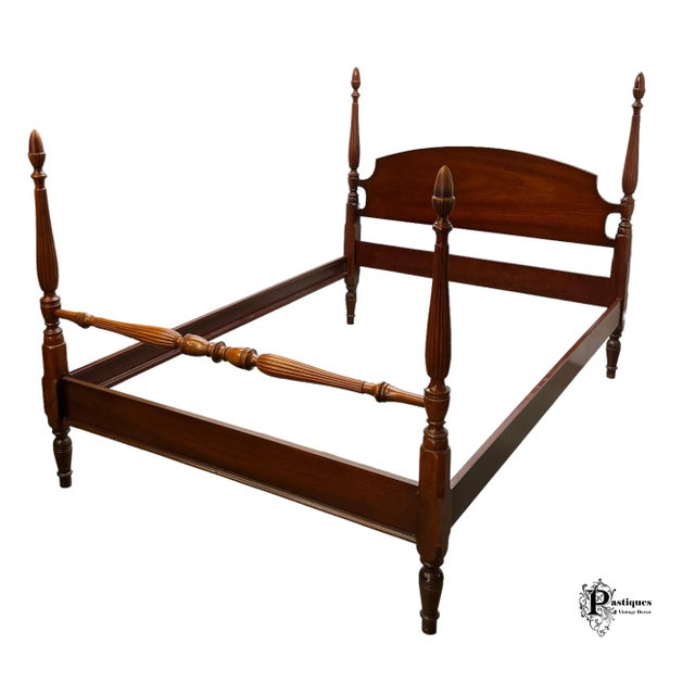 American Vintage Dixie Traditional Chippendale Style Mahogany Four Poster Full Size Bed For Sale - Image 3 of 9