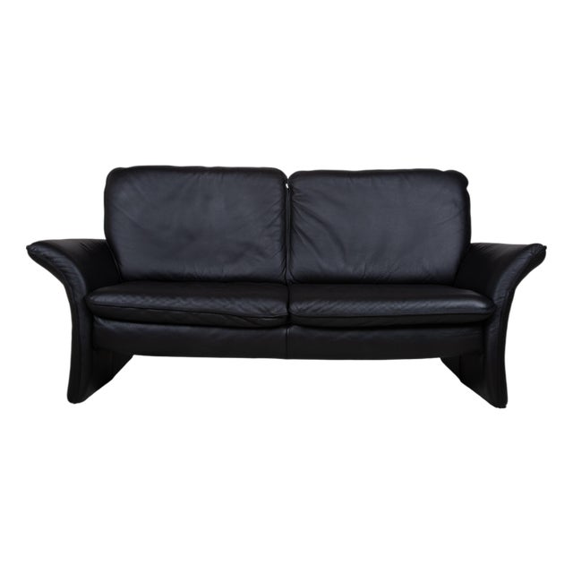Three-Seater Sofa in Black Leather from Musterring For Sale