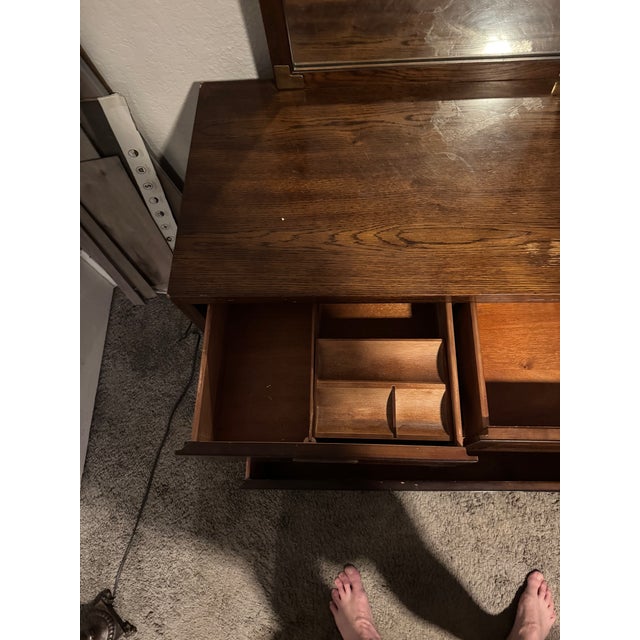 1960s Henredon Campaign Style Bedroom Dresser W/Mirrors For Sale - Image 10 of 16