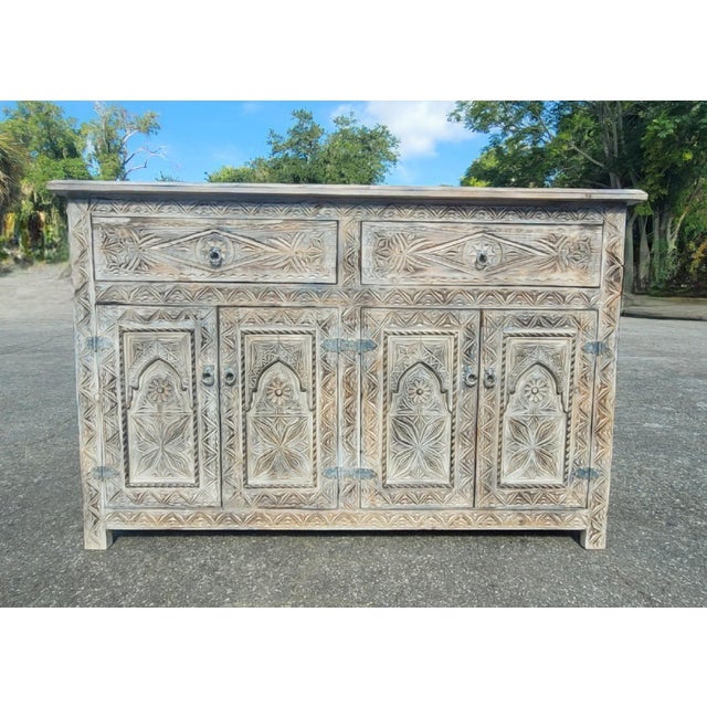 White Wash Handmade Moroccan Berber‑Style Wooden Sideboard For Sale - Image 4 of 9
