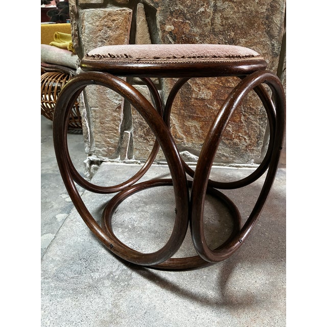 Wood Vintage MCM Thonet-Style Bentwood Stool Ottoman For Sale - Image 7 of 12