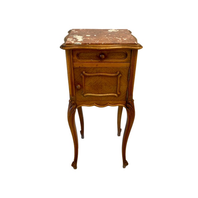 French Antique French Louis XV Style Marble Top Nightstand Chevet For Sale - Image 3 of 12