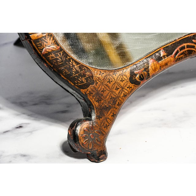 Black Wonderful Large Antique Chinoiserie Japanned Dressing Table Mirror Asian Lacquer Hand Painted Home Decor For Sale - Image 8 of 18