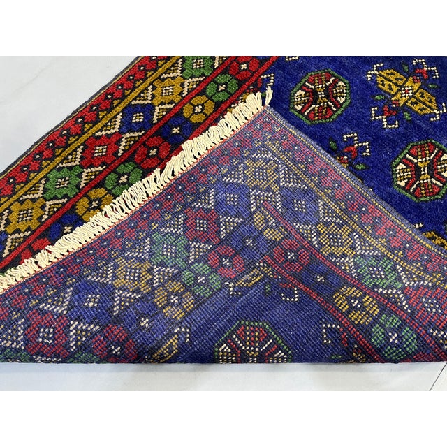 Cobalt Blue Turkmen-Style Mori Gul Wool Runner Rug, 2'8" X 9'3" For Sale - Image 13 of 15