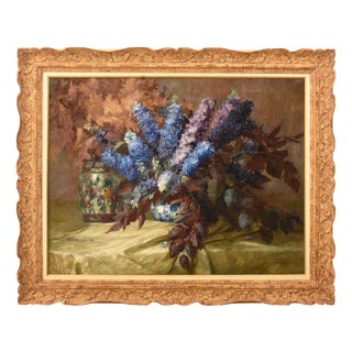 Julien Stappers, Delphinium, 20th Century, Oil on Canvas For Sale