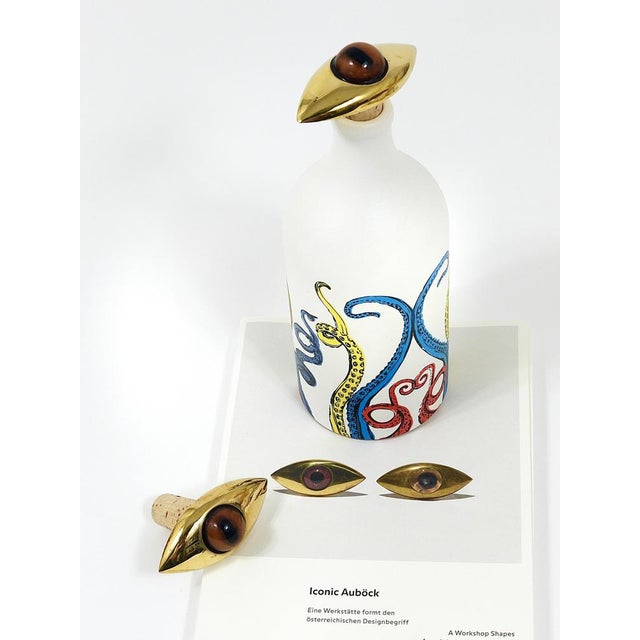 Handcrafted Eye Bottle Stopper in Cork & Brass attributed to Carl Auböck, Austria For Sale - Image 10 of 16