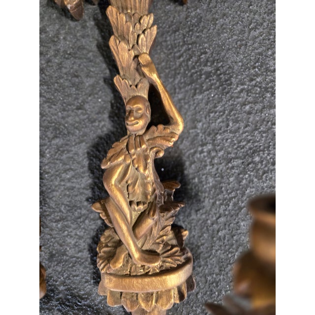 Mid 20th Century Mid 20th Century Italian Carved Wood Monkey & Palm Tree Sconces For Sale - Image 5 of 8