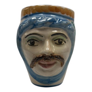 Signed Vintage Italian Caltagirone Majolica Moor's Head Ceramic Planter For Sale