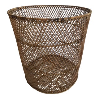 Mid 20th Century Delicate Wicker Cane Waste Paper Basket For Sale