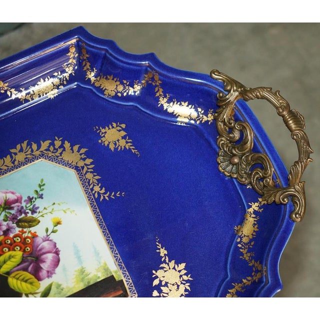 Stamped Cobalt Blue Porcelain and Gilt Metal Tray Table, 2000 For Sale - Image 11 of 18