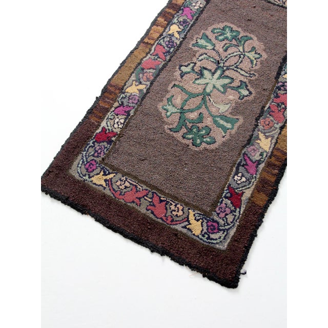 Antique Hand Hooked Floral Wool Rug With Brown Field and Colorful Border For Sale - Image 12 of 15