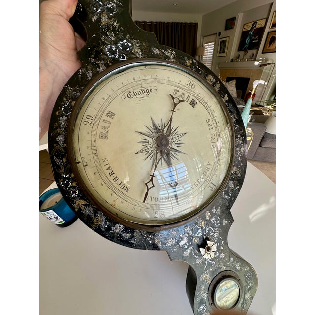 19th-Century Victorian Banjo Mother Pearl Wall Barometer For Sale - Image 14 of 18