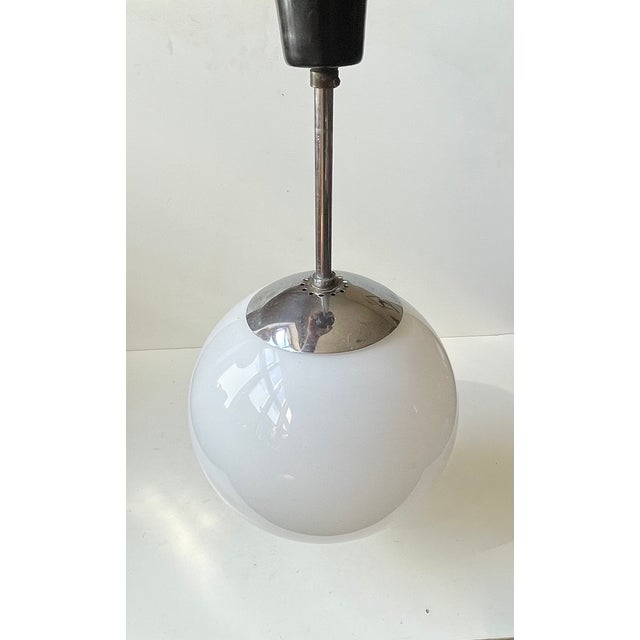 Danish Bauhaus White Opaline Glass Globe Pendant Lamp from Lyfa, 1930s For Sale - Image 6 of 7