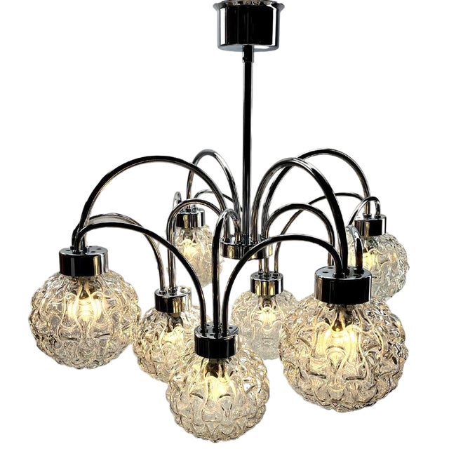 Vintage Ball Pendant Stem Lamp with 8 Globular Lights from Massive, Belgium, 1960s For Sale