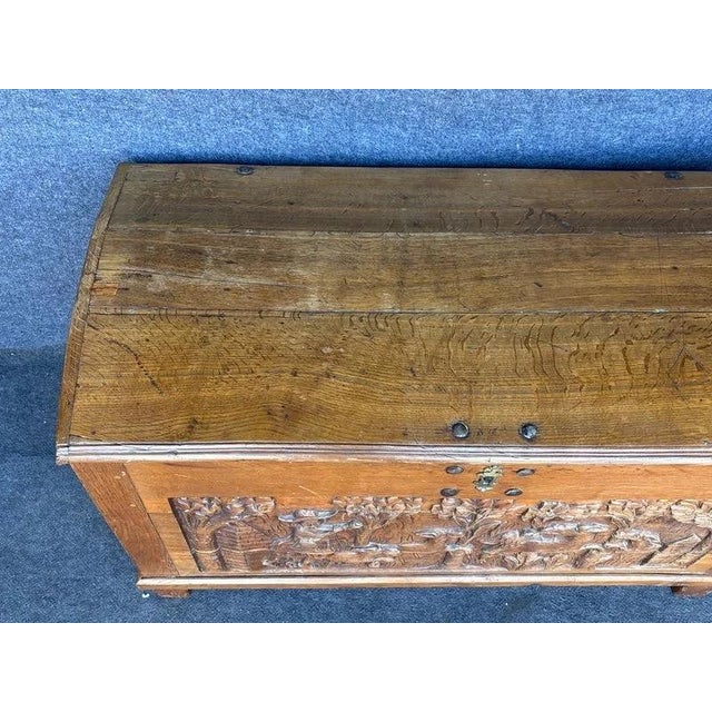 Brown Carved Oak Hunt-Scene Storage Trunk, Estimated Early 1900s For Sale - Image 8 of 9