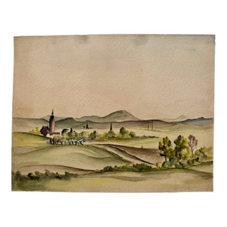 Henry Emil Salloch Original Watercolor on Paper Pastoral Valley Landscape, 1935. For Sale