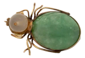 10k Yellow Gold Jade Quartz Insect Brooch