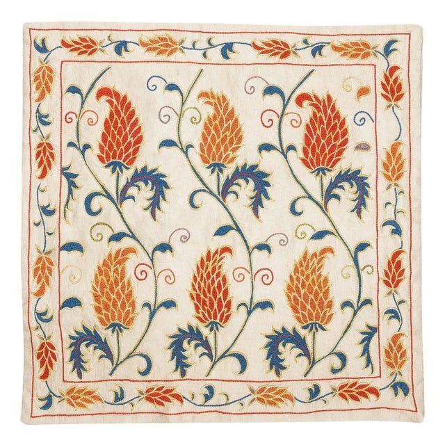 19"x19" Embroidered 100% Silk Cushion Cover. Home Decor. Handmade Pillowcase For Sale