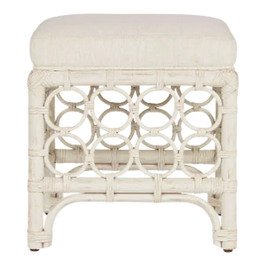 Transitional Shoreline Rattan Stool, Antique White