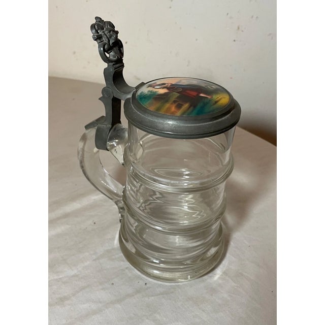 Antique Hand Painted Porcelain Glass Pewter German Lidded Beer Stein Mug For Sale - Image 4 of 11