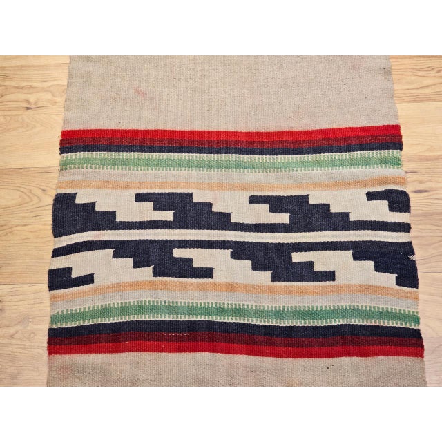 Vintage Native American Navajo Area Rug, Handwoven Wool, Stripe Pattern,Ivory & Red, 2x4 For Sale - Image 11 of 16