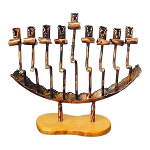 X-Large, Vintage Rami Zamir Torch Cut Hand Forged Brutalist Copper Menorah and Pedestal One of a Kind Israel