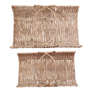 2 Unique Vintage Aged Extra Large Whitewashed Wicker Baskets With Heavy Gauge Metal Framing.