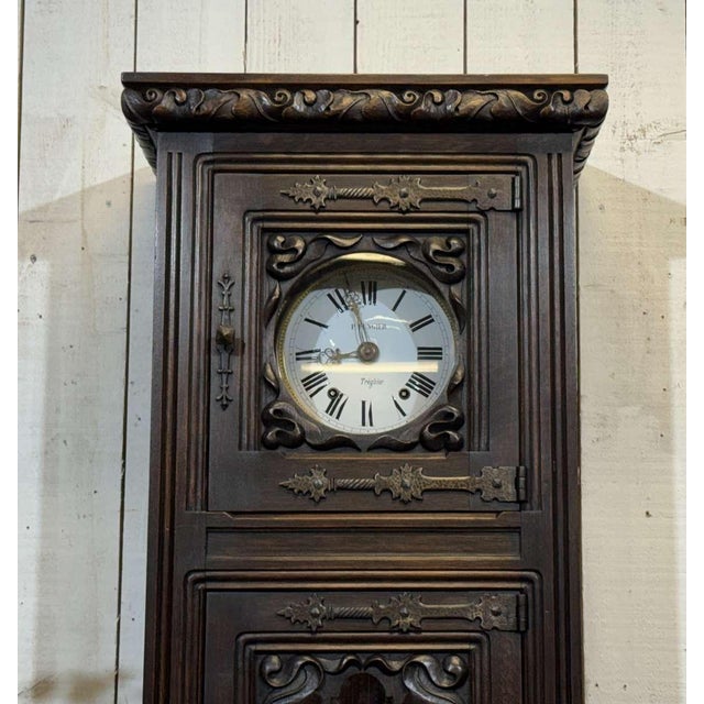 Oak Clock with Saint Gonery Motifs by Joseph Savina For Sale - Image 6 of 18