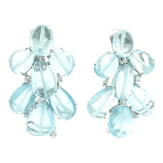 Italian Aquamarine and Diamond Chandelier Earrings in 18k White Gold, Circa 1990, Pair For Sale