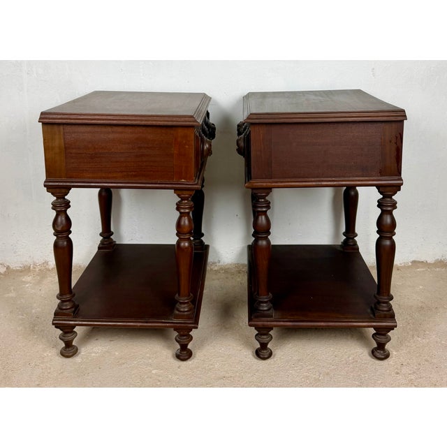 Brown Spanish Carved Wood Nightstands, 1930, Set of 2 For Sale - Image 8 of 13