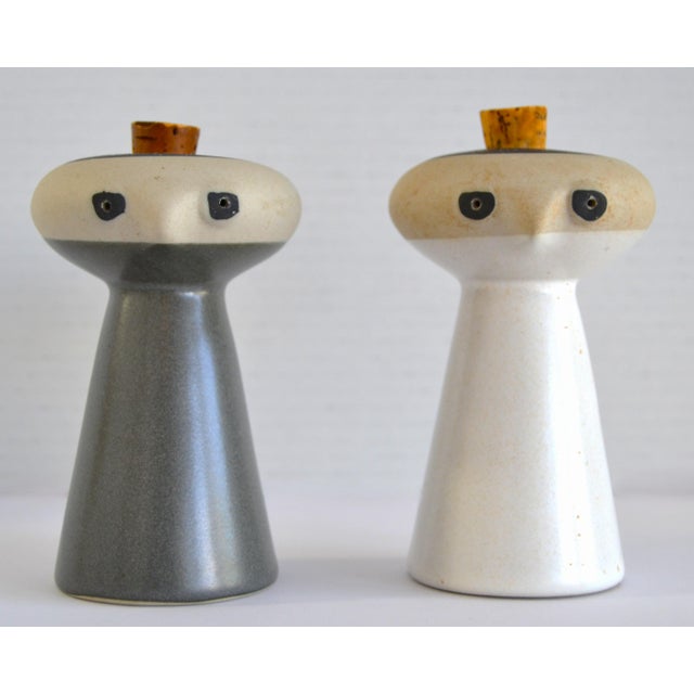 Mid-Century Modern 1980s David Gil for Bennington Potters Mr. Salt and Mrs. Pepper Ceramic Shakers Cork Stoppers For Sale - Image 3 of 12