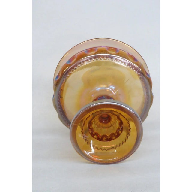 Glass Kings Crown Thumbprint Indiana Carnival Glass Amber Compote Candy Dish For Sale - Image 7 of 11